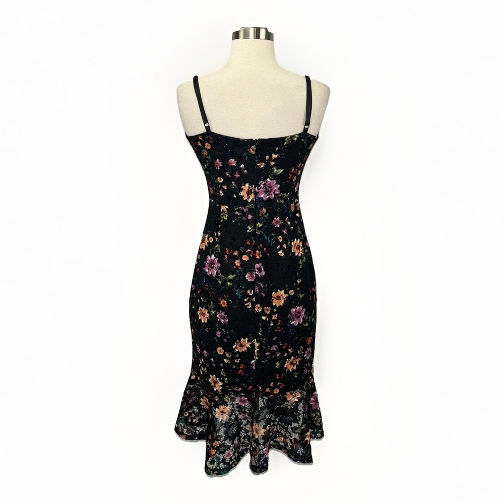 Guess Trumpet Dress Black Multicolor Floral Lace Sz 6 Y2K Romantic Whimsy - Picture 7 of 16